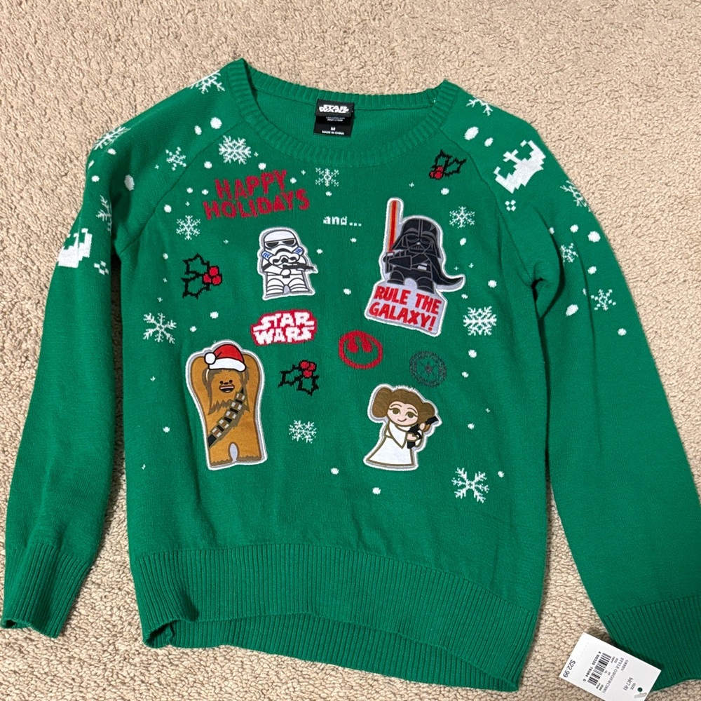 Star Wars Kids Green Holiday Sweater - Cheerful Character Patches